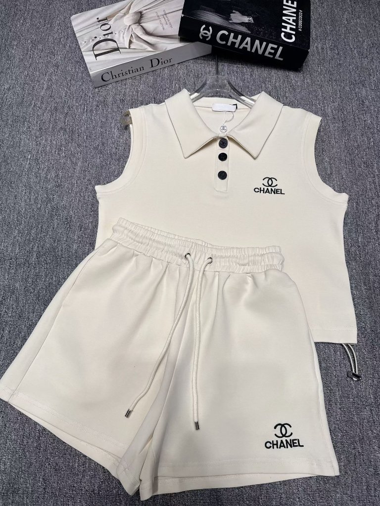 Chanel Sleeveless Polo-Neck Top And Shorts Set